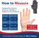 A pair of Dr. Arthritis Compression Crochet Fingerless Gloves with the text explaining how to measure.