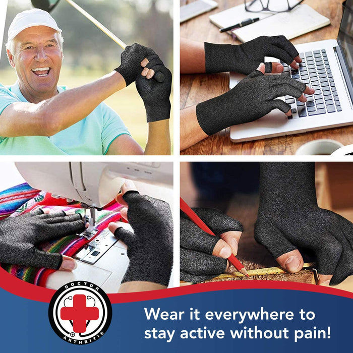 Wear Dr. Arthritis Compression Crochet Fingerless Gloves everywhere to stay active without arthritis pain.