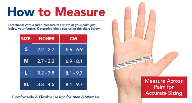 Learn how to measure a man's hand for proper sizing of Dr. Arthritis Copper Compression Gloves (Open-Finger).