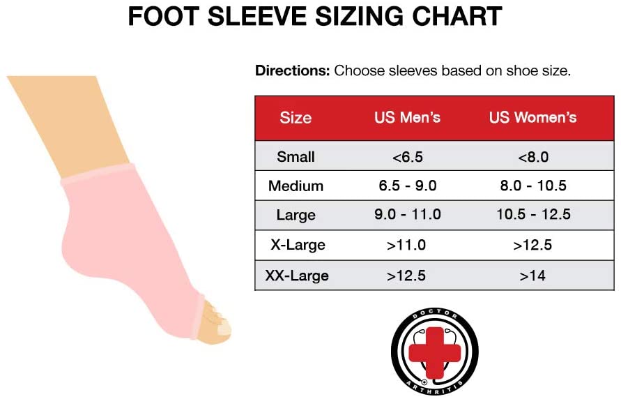 Check out our foot sleeve size chart to find the perfect fit for your Dr. Arthritis Copper Infused Foot Sleeve (Pair). Ideal for addressing various foot conditions.