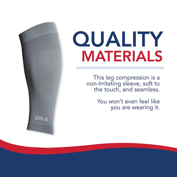 A Dr. Arthritis calf compression sleeve with the words quality materials.