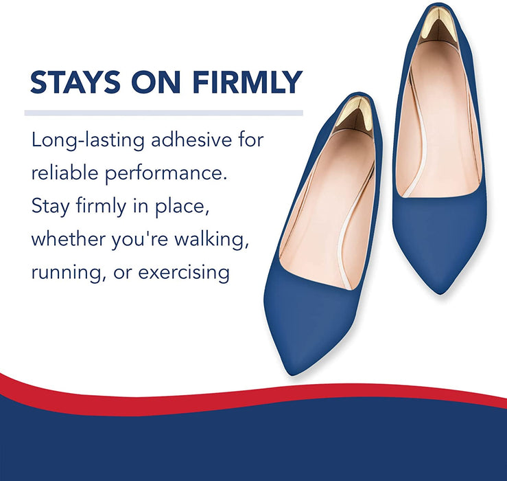A pair of blue flat shoes with Dr. Arthritis Heel Grips that ensures they stay securely on your feet.