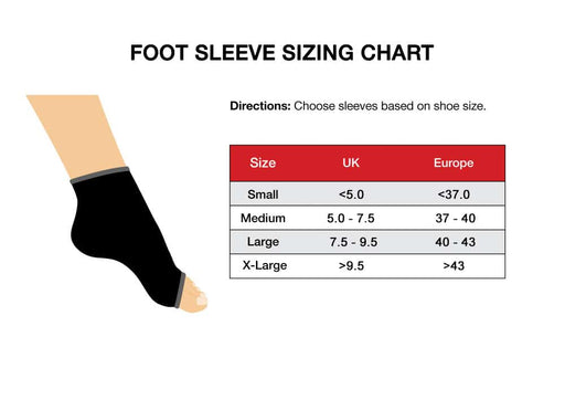 View the Dr. Arthritis Copper Infused Foot Sleeve (Pair) size chart for compression relief from foot conditions.