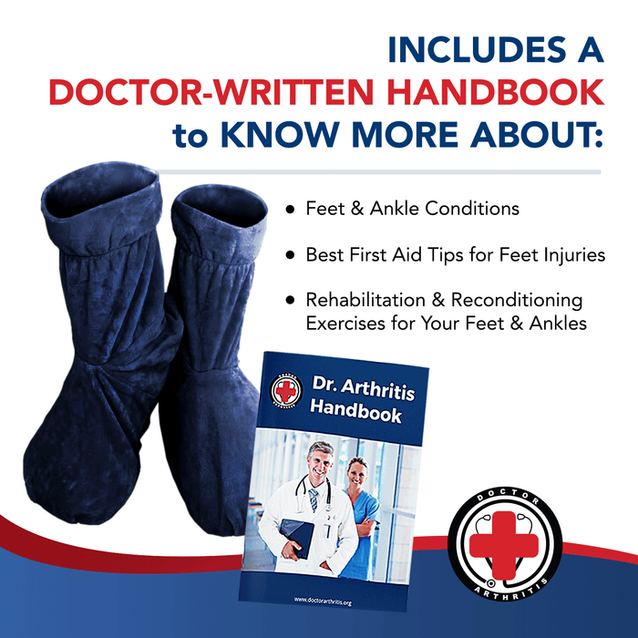 Heated Booties (Not for Walking in) - Foot Warmers for Women & Men - Heat Therapy Socks w/Microwavable Heating Pad for Feet - Foot Warmer Booties & Doctor Written Handbook - Dr. Arthritis