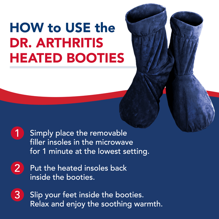 Heated Booties (Not for Walking in) - Foot Warmers for Women & Men - Heat Therapy Socks w/Microwavable Heating Pad for Feet - Foot Warmer Booties & Doctor Written Handbook - Dr. Arthritis
