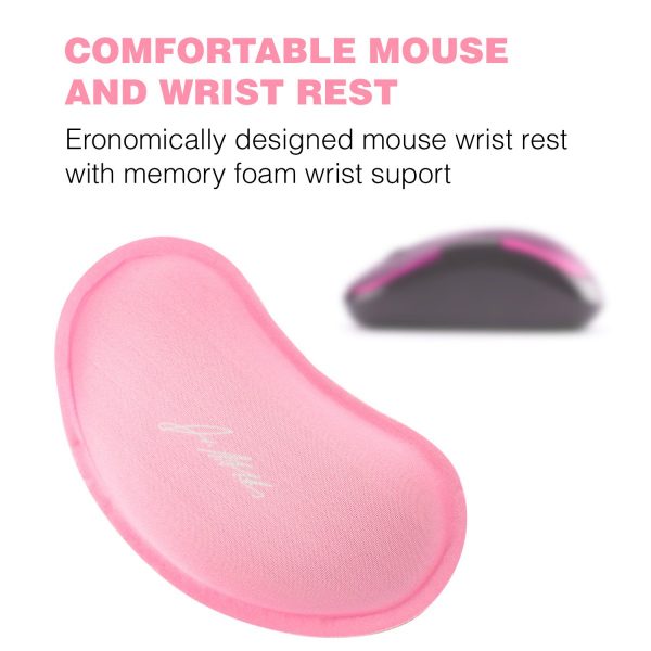 Pink ergonomic Carpal Tunnel Bundle wrist rest with memory foam support, designed by Dr. Arthritis to alleviate wrist pain and prevent carpal tunnel syndrome, displayed beside its shadowed profile view.