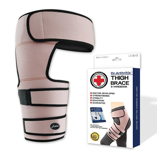 Adjustable Stabilizing Hip Support Brace from Dr. Arthritis with packaging and handbook.