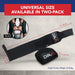 Image of black Gym Wrist Wraps from Dr. Arthritis with a hook and loop closure, measuring 14 inches by 3.5 inches. Text on the image indicates a universal size available in a two-pack, each wrap weighing 0.15 kg.