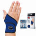 A Copper Lined Wrist Support brace from Dr. Arthritis on a human hand with an informational handbook on wrist health.