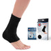 A person with a Dr. Arthritis ankle compression sleeve and a package beside it for ankle conditions.
