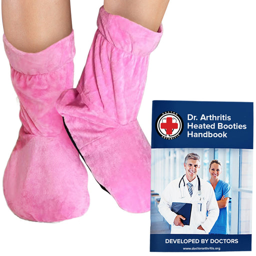 Heated Booties (Not for Walking in) - Foot Warmers for Women & Men - Heat Therapy Socks w/Microwavable Heating Pad for Feet - Foot Warmer Booties & Doctor Written Handbook - Dr. Arthritis