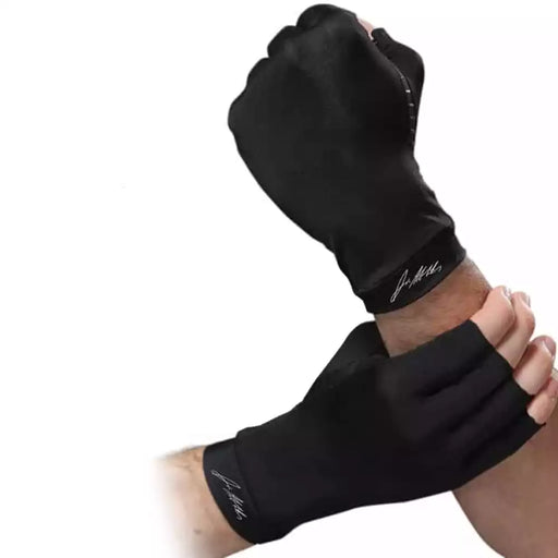 A pair of Dr. Arthritis Copper Compression Gloves (Open-Finger) on a white background.