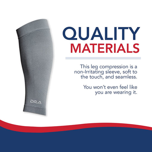A Dr. Arthritis calf compression sleeve with the words quality materials.