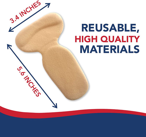 Illustration of a beige orthopedic insole with dimensions labeled, emphasizing Dr. Arthritis High Heel Grips Blister Protectors Heel Cushions, Handbook Included (4 Pairs) for hand arthritis treatment.