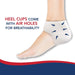 Footwear product highlighting Dr. Arthritis Silicone Gel Heel Cups with air holes for breathability.