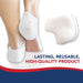 Sentence with replaced product and brand name: Durable Dr. Arthritis Silicone Gel Heel Cups for Shoes being worn, with an extra pair displayed alongside.
