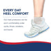 A promotional image highlighting the comfort of Dr. Arthritis Silicone Gel Heel Cups for Shoes (2 Pair/ Box) that can be worn with various types of footwear.