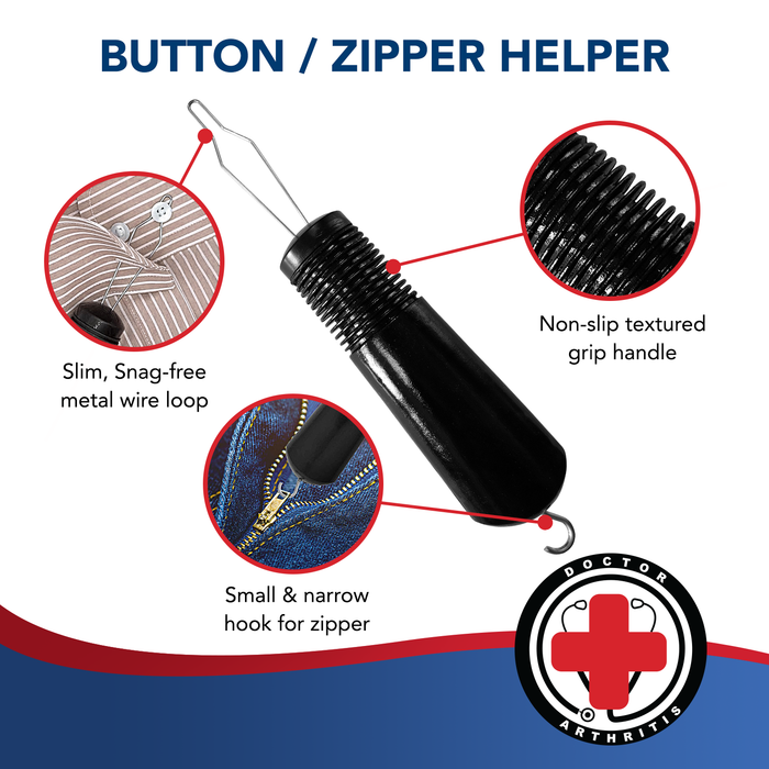 SoulQ Button Hook,Zipper Pull Helper,Button Assist Device,Dressing Aid  Assist Device Tool for Arthritis,Wide Handle Grip - Shirt, Dress  Clothes,Pant,Coat Snap Buttoner - Dexterity Gripper Puller