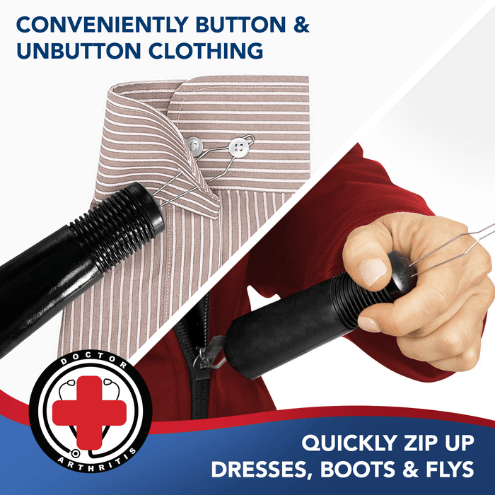 Button Hook & Zipper Pull, Assist, Helper Device, Dress Clothes Tool, Button Shirts Aid, One Hand, Disability, Handicapped and Seniors by Dr. Arthritis - Dr. Arthritis