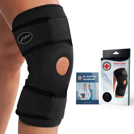 A woman wearing a Dr. Arthritis Copper Lined Knee Support Band to alleviate inflammation in her joint.