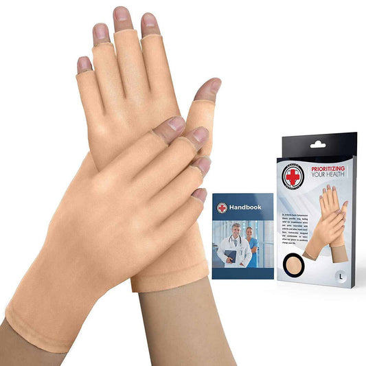 Nude Open-Fingertip Arthritis Gloves & Dr. Arthritis Handbook - Dr. Arthritis