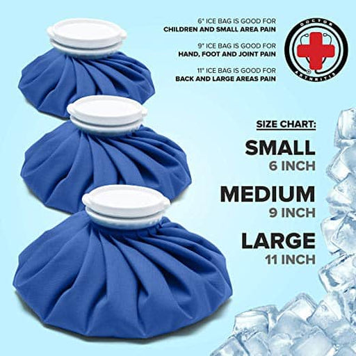 Three blue Dr. Arthritis Durable & Non-Spill Reusable Hot and Cold Compress Packs filled with ice for pain relief and inflammation, perfect for hot and cold compress therapy.